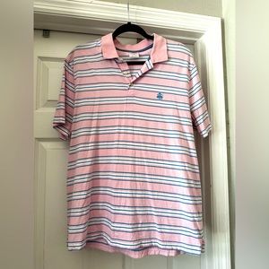 Brooks Brothers Mens Polo Short Sleeve Pink/Blue Stripe